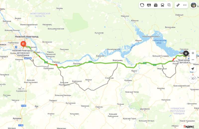 Нижний Новгород - Чебоксары карта