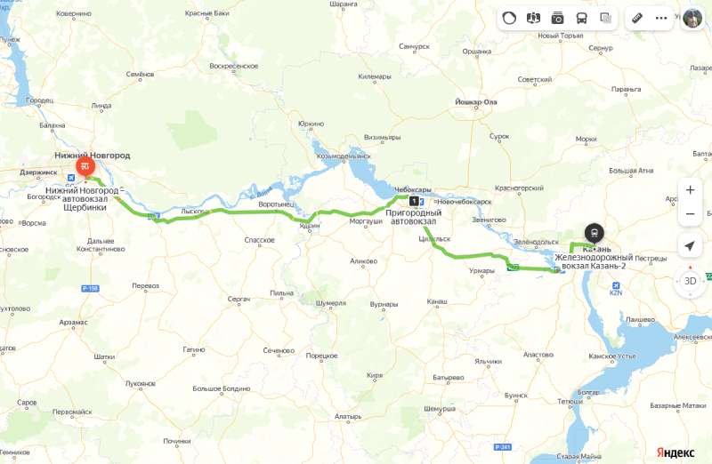 Нижний Новгород - Казань карта