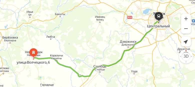 маршрут автобуса Новогрудок - Минск