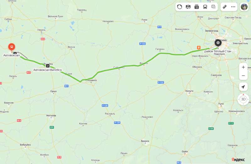 маршрут автобуса Новополоцк - Москва