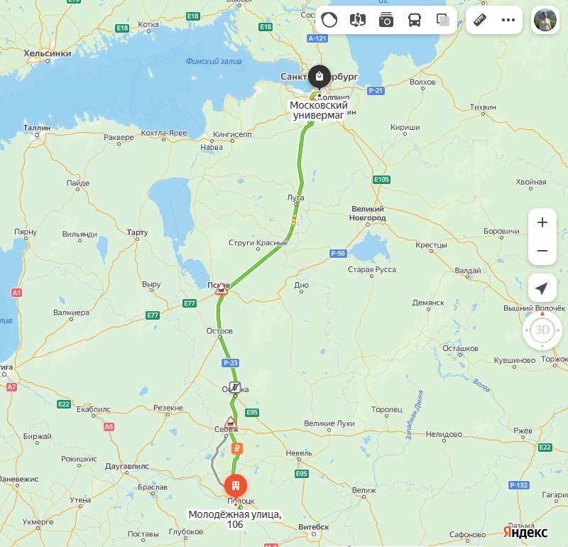 Новополоцк - Санкт-Петербург карта