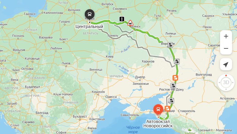 маршрут автобуса Новороссийск - Минск