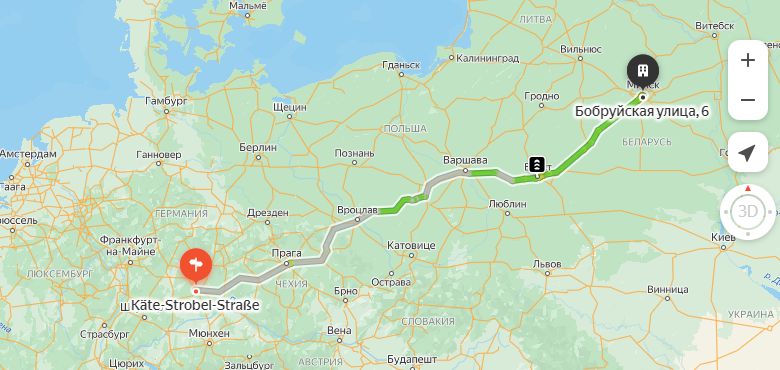 маршрут автобуса Нюрнберг - Минск