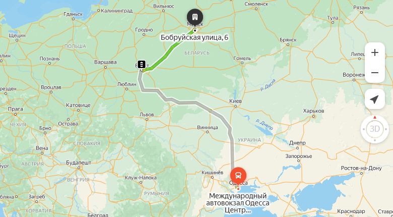 маршрут автобуса Одесса - Минск