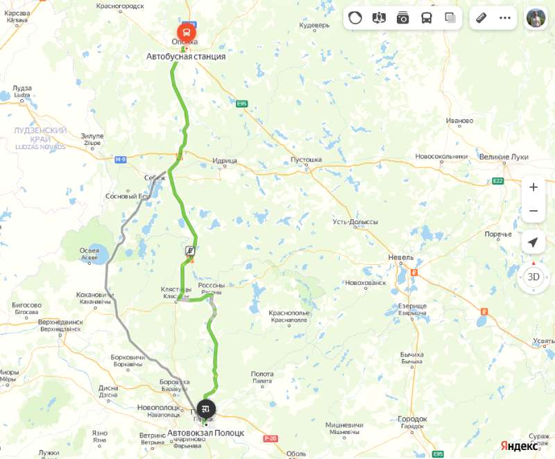 маршрут автобуса Опочка - Полоцк