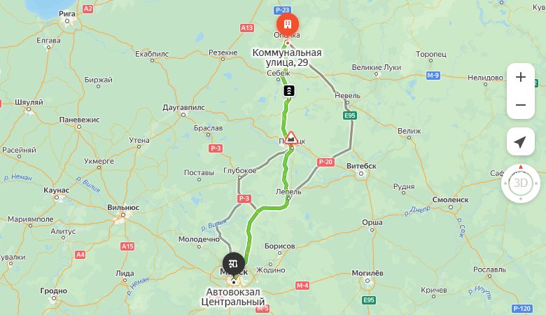 маршрут автобуса Опочка - Минск