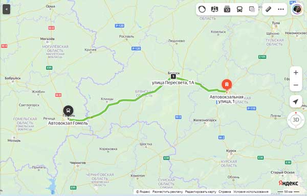 Орел - Гомель карта