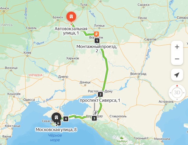 маршрут автобуса Орел Ялта