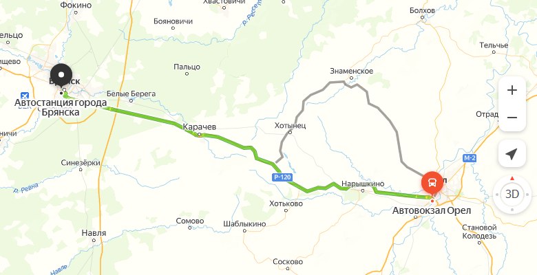 маршрут автобуса Орел – Брянск