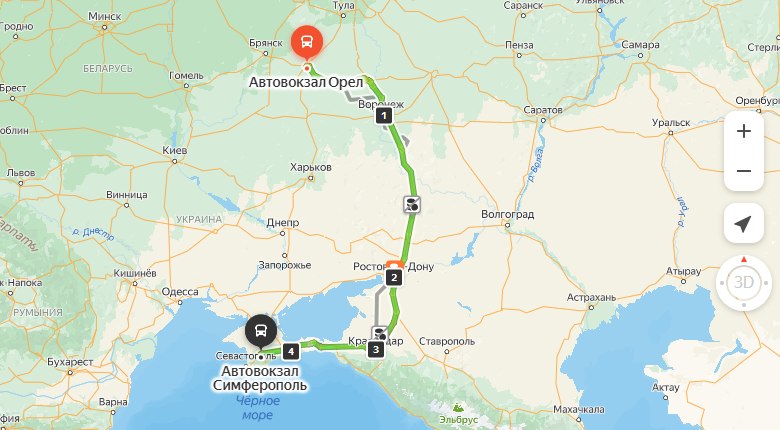 маршрут автобуса Орёл – Симферополь