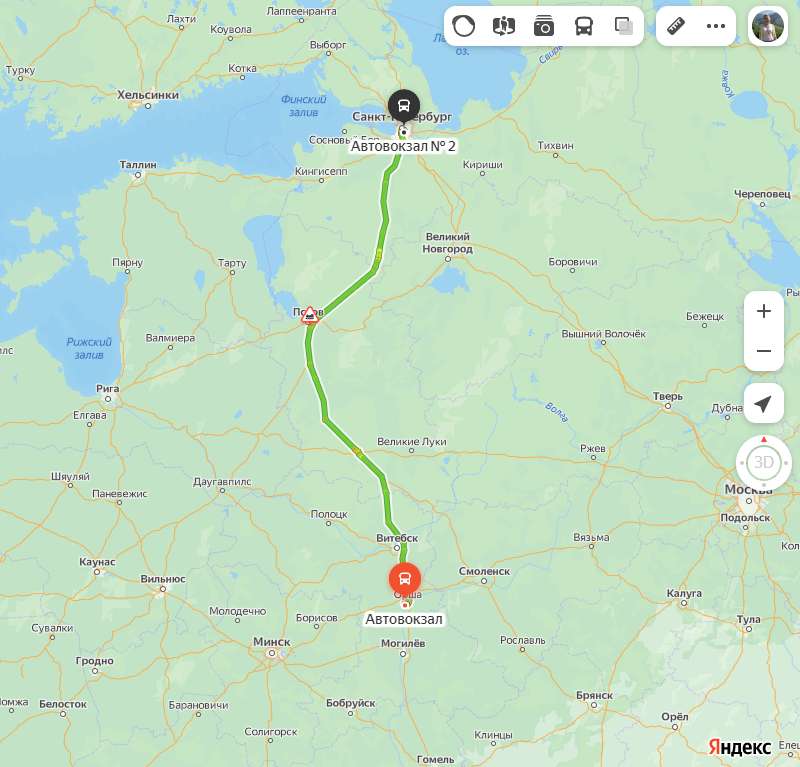 Орша - Санкт-Петербург карта