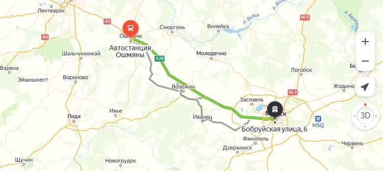 маршрут автобуса Ошмяны - Минск