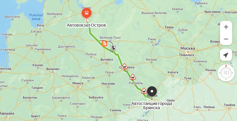 маршрут автобуса Остров - Брянск