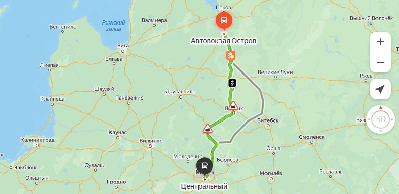 маршрут автобуса Остров - Минск