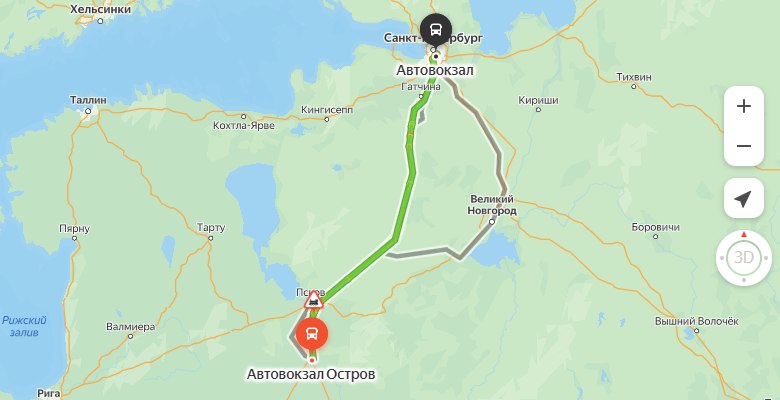 маршрут автобуса Остров – Санкт-Петербург