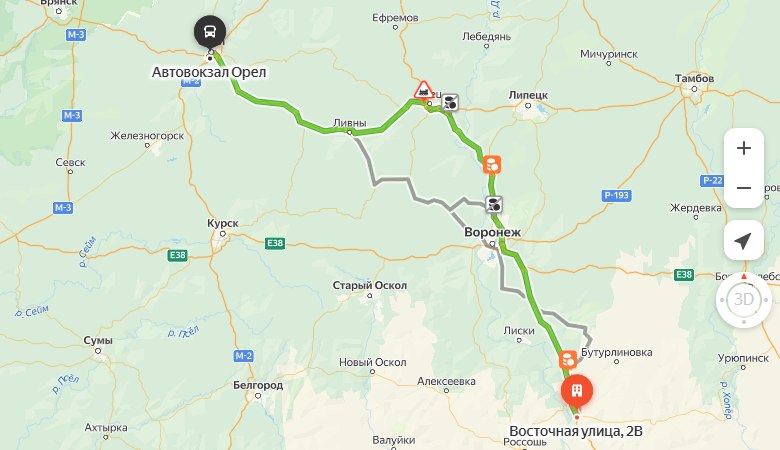 маршрут автобуса Павловск – Орёл