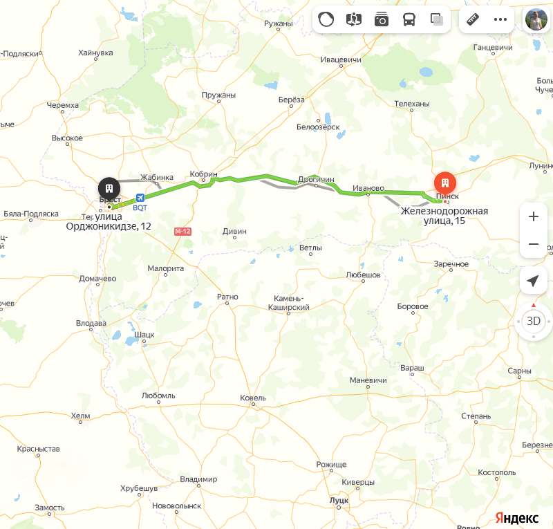 Пинск - Брест карта