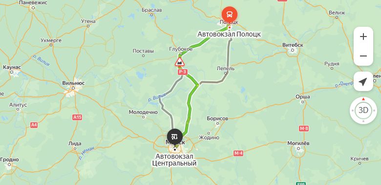 маршрут автобуса Полоцк - Минск