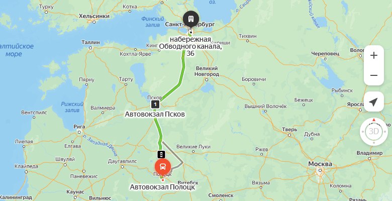маршрут автобуса Полоцк – Санкт-Петербург