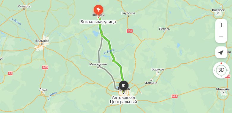 маршрут автобуса Поставы - Минск