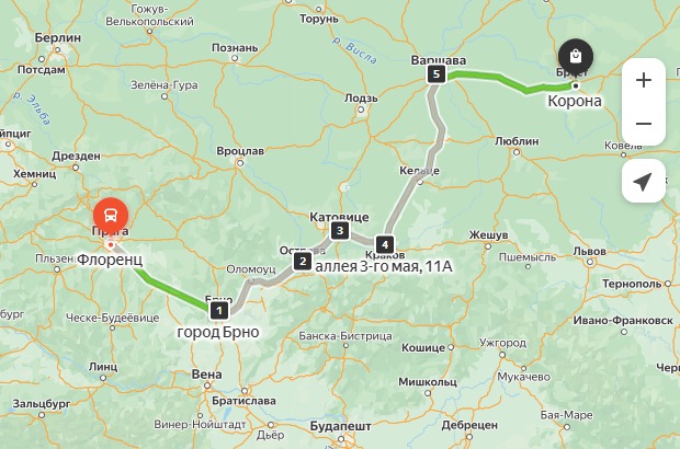 маршрут автобуса Прага – Брест