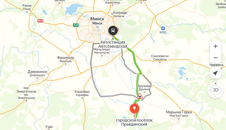 маршрут автобуса Правдинский - Минск