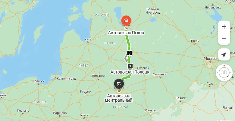 маршрут автобуса Псков - Минск