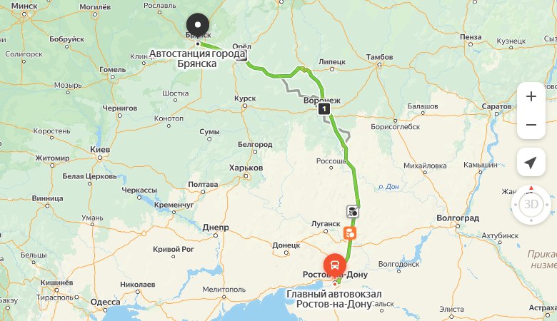 маршрут автобуса Ростов-на-Дону – Брянск