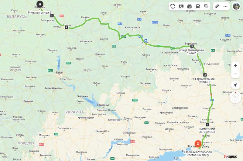 Ростов-на-Дону - Бобруйск карта