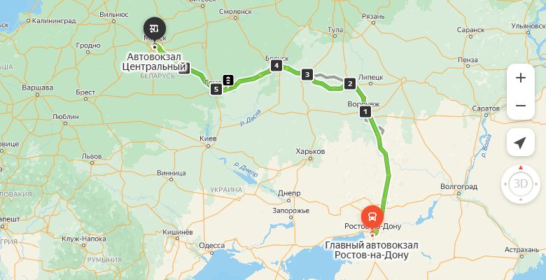 маршрут автобуса Ростов-на-Дону - Минск
