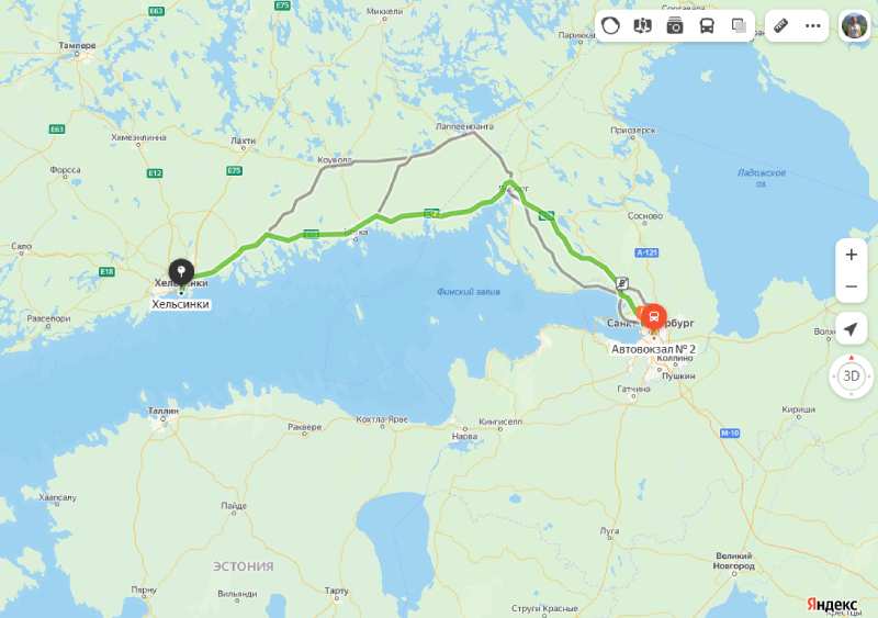 маршрут автобуса Санкт-Петербург - Хельсинки