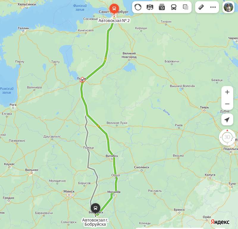 Санкт-Петербург - Бобруйск карта