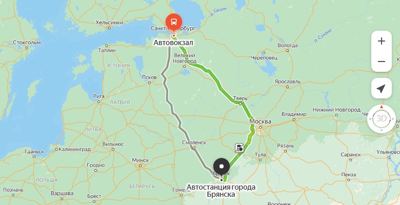 маршрут автобуса Санкт-Петербург – Брянск