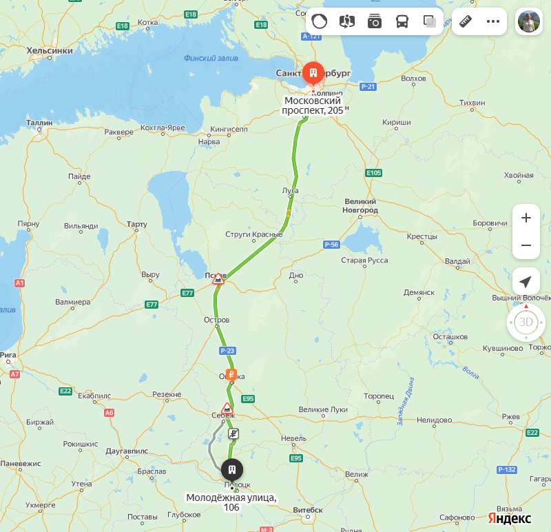 Санкт-Петербург - Новополоцк карта