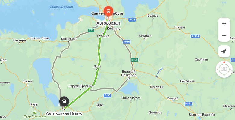 маршрут автобуса Санкт-Петербург – Псков