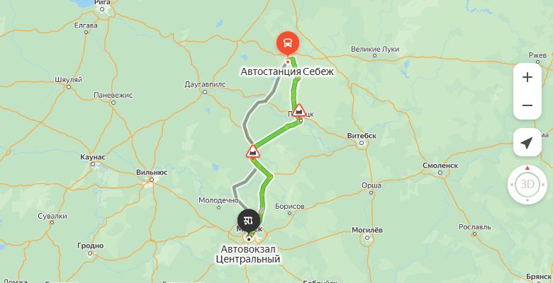 маршрут автобуса Себеж - Минск