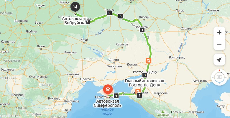 маршрут автобуса Симферополь – Бобруйск