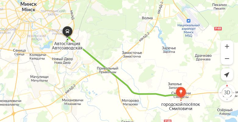 маршрут автобуса Смиловичи - Минск