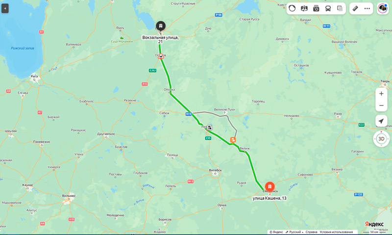 маршрут автобуса Смоленск - Псков