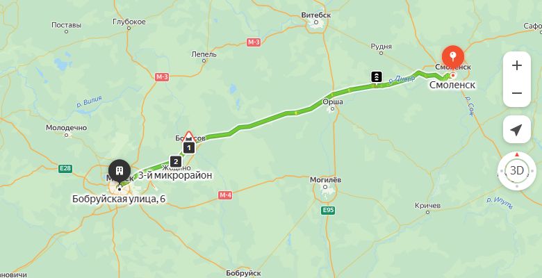 маршрут автобуса Смоленск - Минск