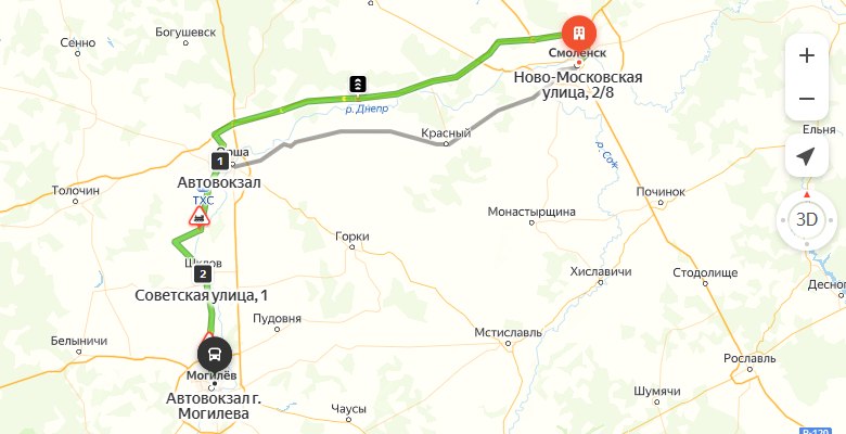 маршрут автобуса Смоленск - Могилёв