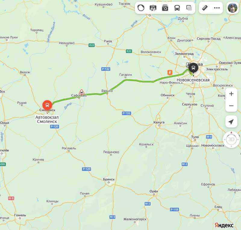 маршрут автобуса Смоленск - Москва