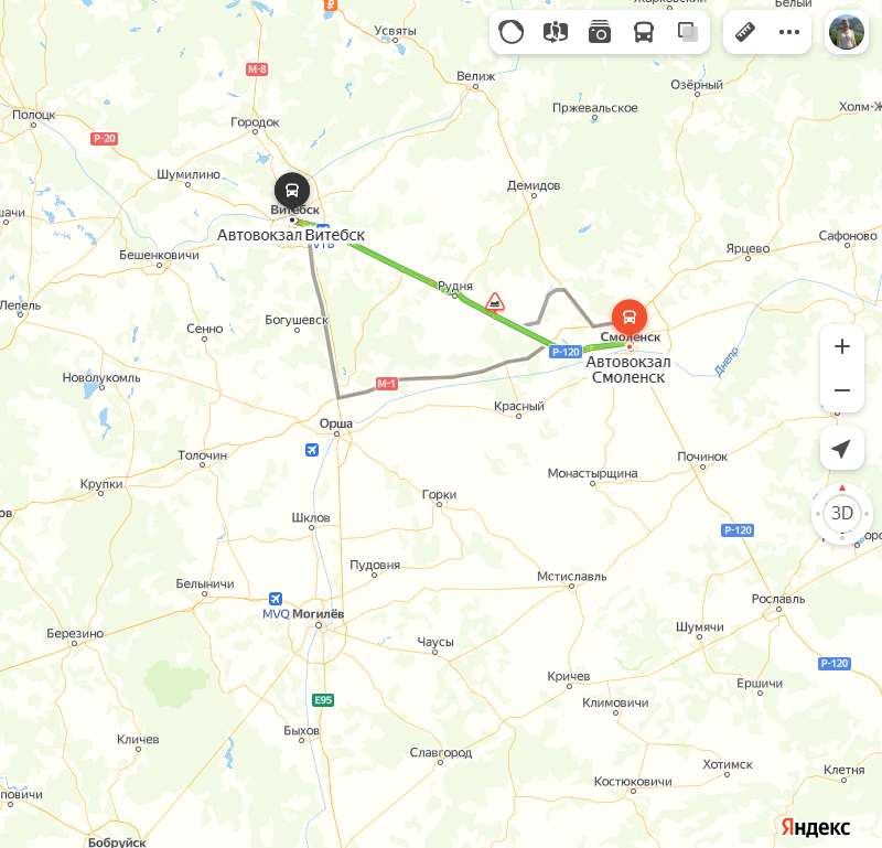 Смоленск - Витебск карта