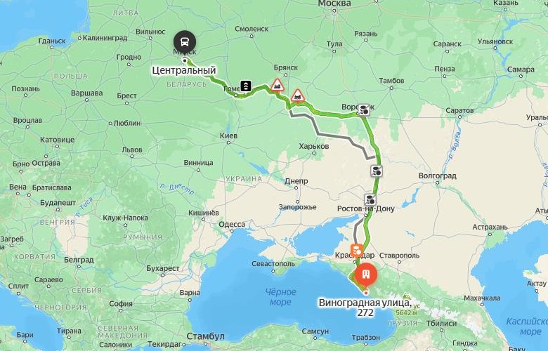 маршрут автобуса Сочи – Минск