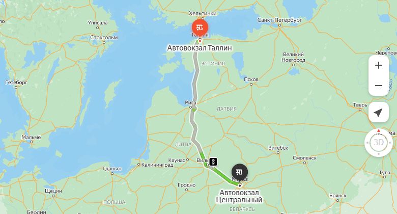 маршрут автобуса Таллин - Минск