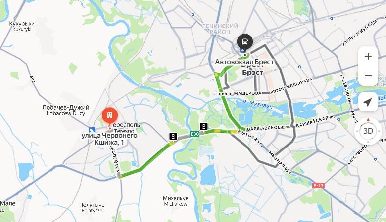 маршрут автобуса Тересполь – Брест