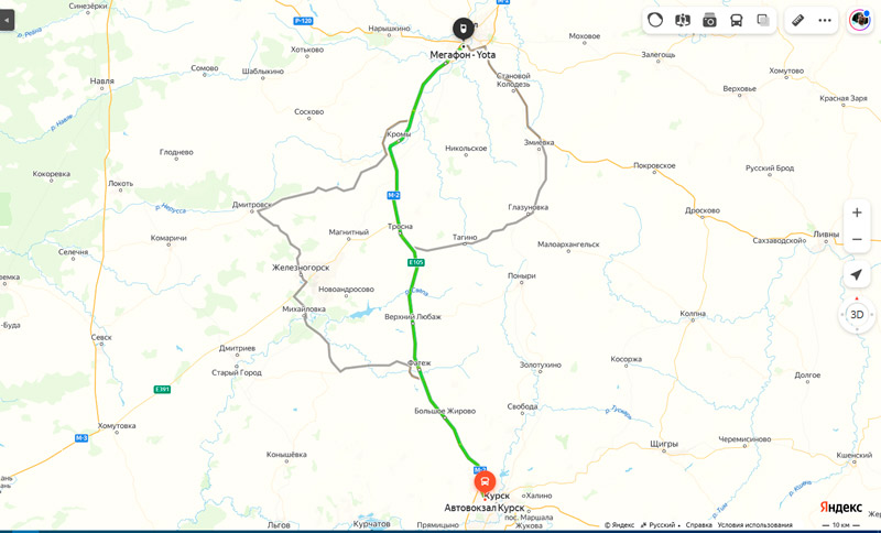 маршрут автобуса Курск - Орёл