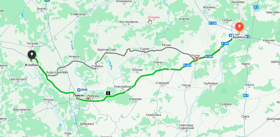 Брянск - Жлобин карта