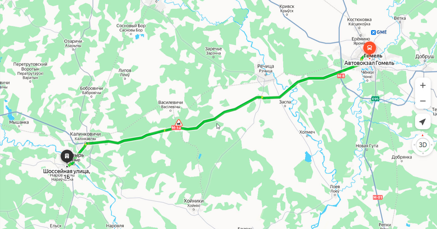 Гомель - Мозырь карта
