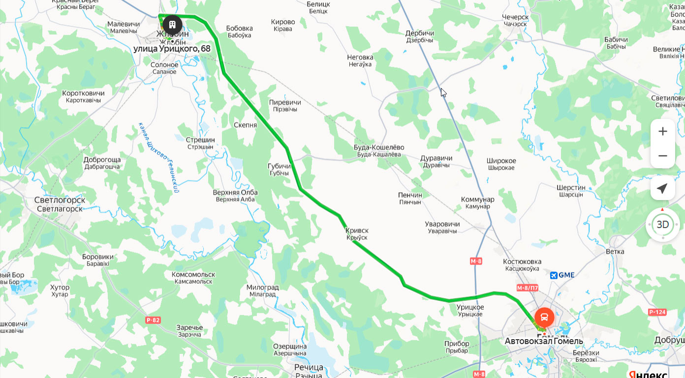 Гомель - Жлобин карта